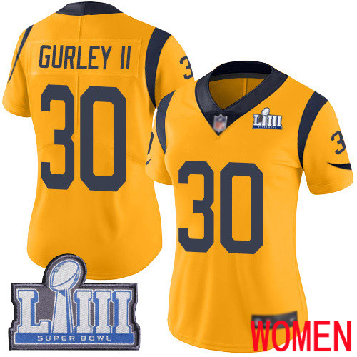 Los Angeles Rams Limited Gold Women Todd Gurley Jersey NFL Football #30 Super Bowl LIII Bound Rush Vapor Untouchable